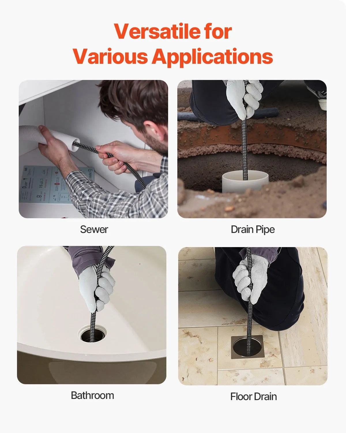 VEVOR Drain Cleaner Machine 50 FT X 3/8 Inch, Sewer Snake Machine Auto Feed, Drain Cleaning Machine with 4 Cutter & Air-activated Foot Switch for 1" to 4" Pipes