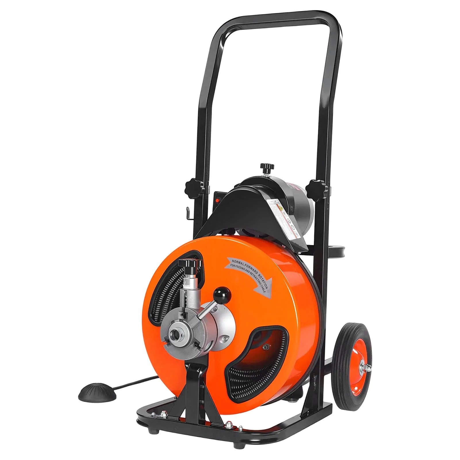 VEVOR Drain Cleaner Machine 50 FT X 3/8 Inch, Sewer Snake Machine Auto Feed, Drain Cleaning Machine with 4 Cutter & Air-activated Foot Switch for 1" to 4" Pipes