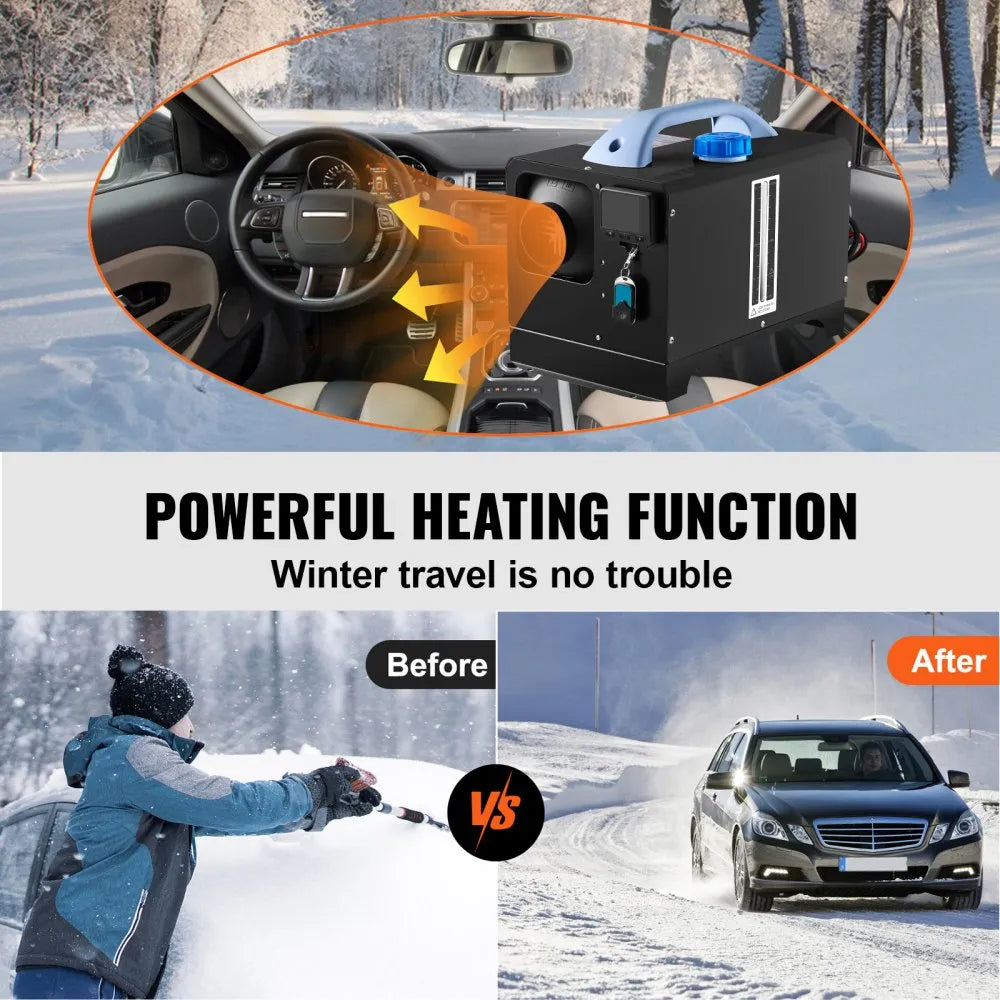 8KW 12V Diesel Air Heater with Black LCD Display and Remote Control