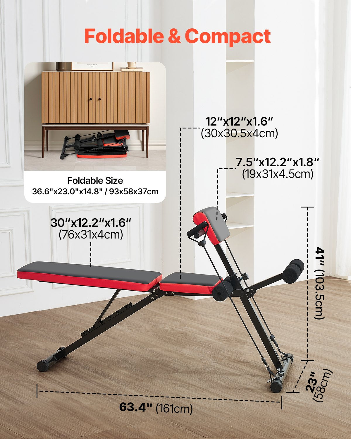 VEVOR Roman Chair Back Extension Hyperextension Bench Adjustable Foldable Gym