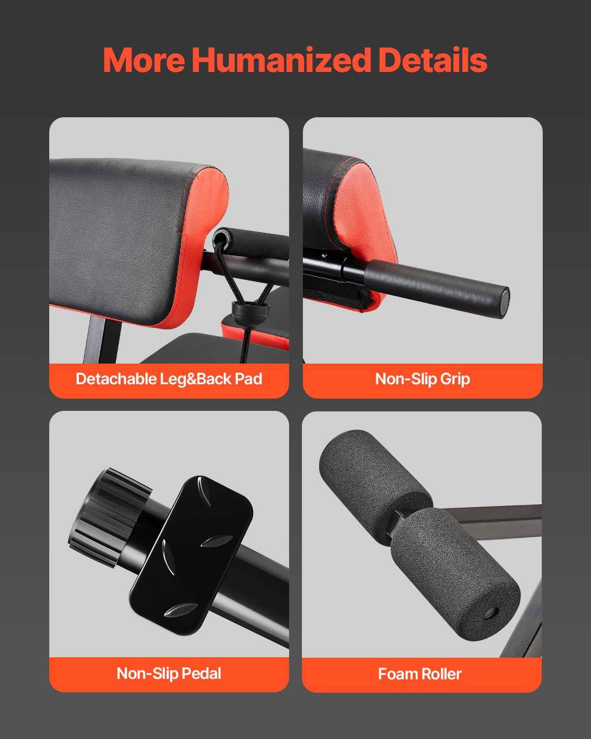 VEVOR Roman Chair Back Extension Hyperextension Bench Adjustable Foldable Gym