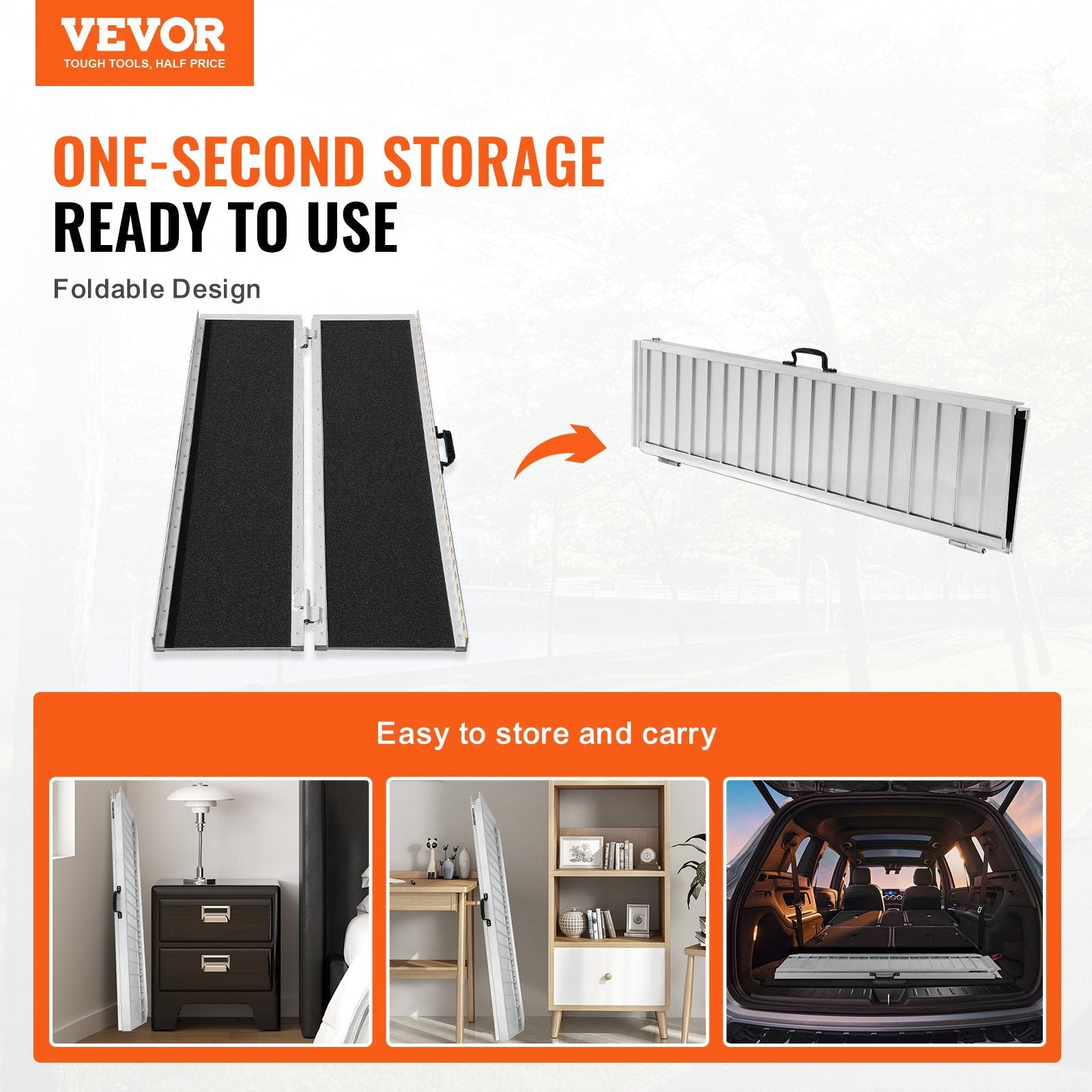 VEVOR Portable Wheelchair Ramp, 4 ft 800 lbs Capacity, Non-Slip Aluminum Folding Threshold Ramp, Foldable Mobility Scooter Ramp Wheel Chair Ramp, Handicap Ramp for Home Steps, Stairs, Doorways, Curbs