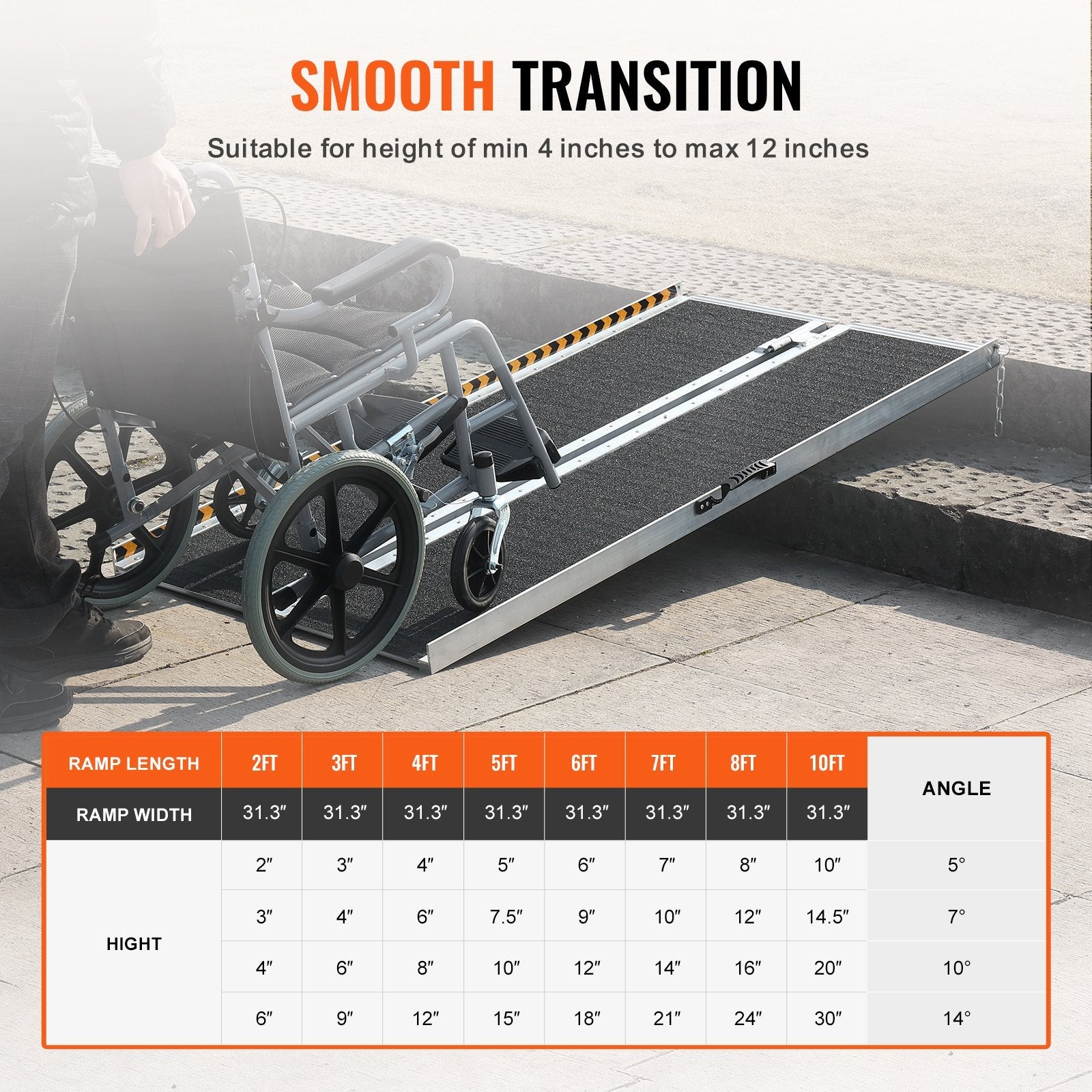 VEVOR Portable Wheelchair Ramp, 4 ft 800 lbs Capacity, Non-Slip Aluminum Folding Threshold Ramp, Foldable Mobility Scooter Ramp Wheel Chair Ramp, Handicap Ramp for Home Steps, Stairs, Doorways, Curbs