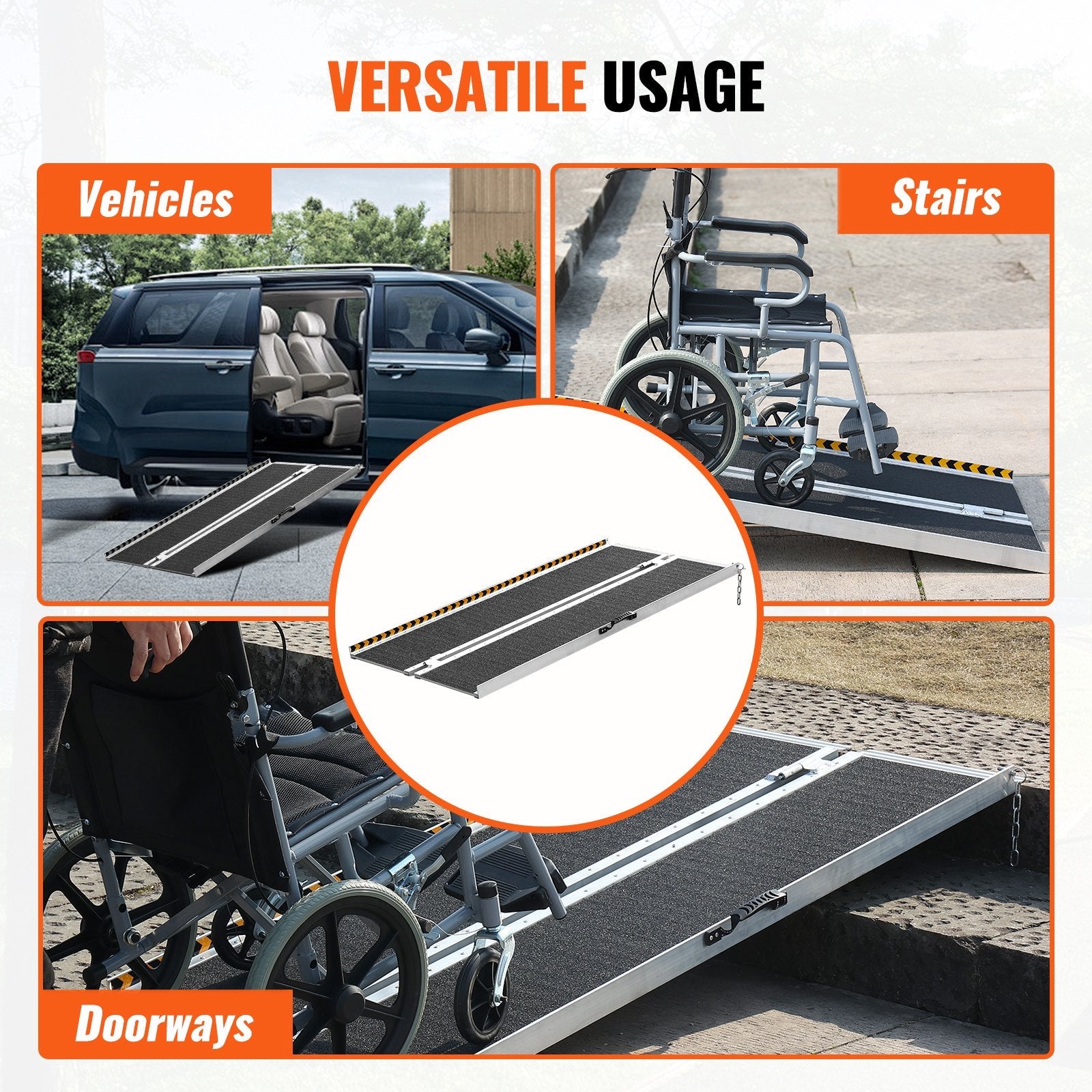 VEVOR Portable Wheelchair Ramp, 4 ft 800 lbs Capacity, Non-Slip Aluminum Folding Threshold Ramp, Foldable Mobility Scooter Ramp Wheel Chair Ramp, Handicap Ramp for Home Steps, Stairs, Doorways, Curbs