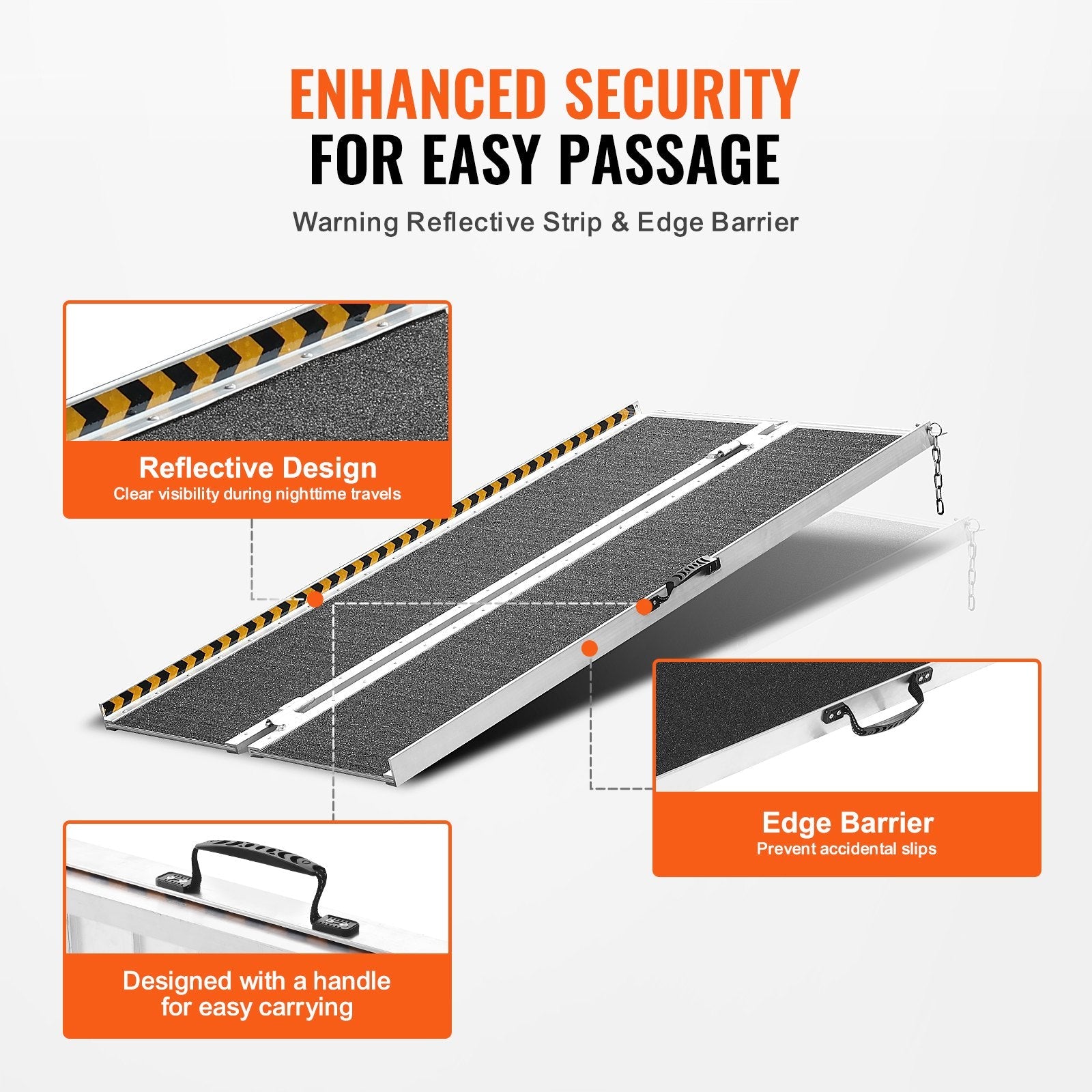 VEVOR Portable Wheelchair Ramp, 5 ft 800 lbs Capacity, Non-Slip Aluminum Folding Threshold Ramp, Foldable Mobility Scooter Ramp Wheel Chair Ramp, Handicap Ramp for Home Steps, Stairs, Doorways, Curbs