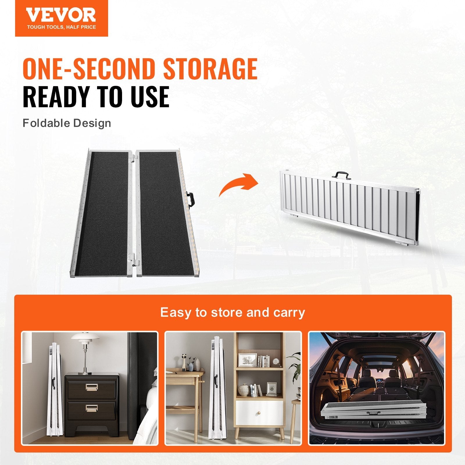 VEVOR Portable Wheelchair Ramp, 6 ft 800 lbs Capacity, Non-Slip Aluminum Folding Threshold Ramp, Foldable Mobility Scooter Ramp Wheel Chair Ramp, Handicap Ramp for Home Steps, Stairs, Doorways, Curbs