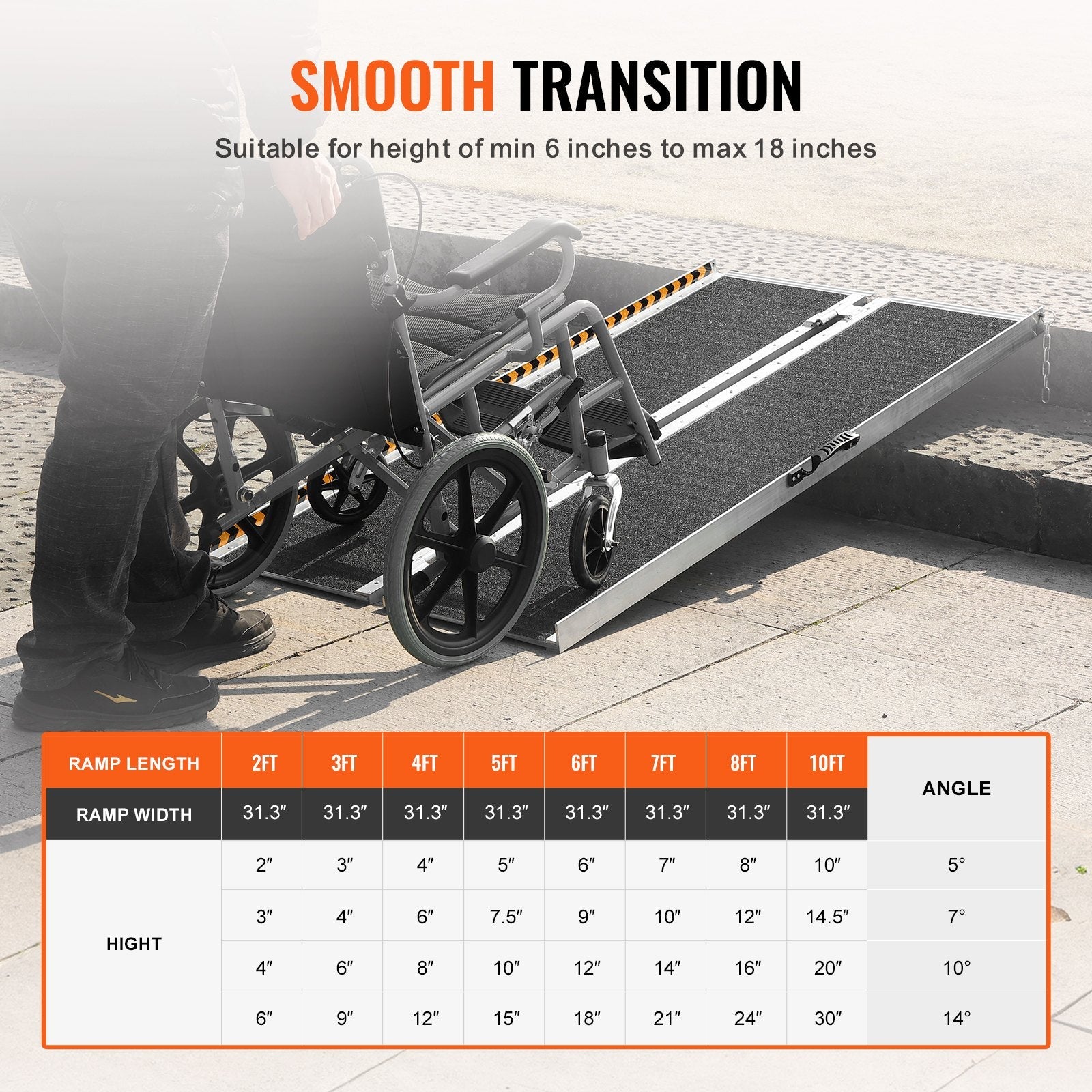 VEVOR Portable Wheelchair Ramp, 6 ft 800 lbs Capacity, Non-Slip Aluminum Folding Threshold Ramp, Foldable Mobility Scooter Ramp Wheel Chair Ramp, Handicap Ramp for Home Steps, Stairs, Doorways, Curbs