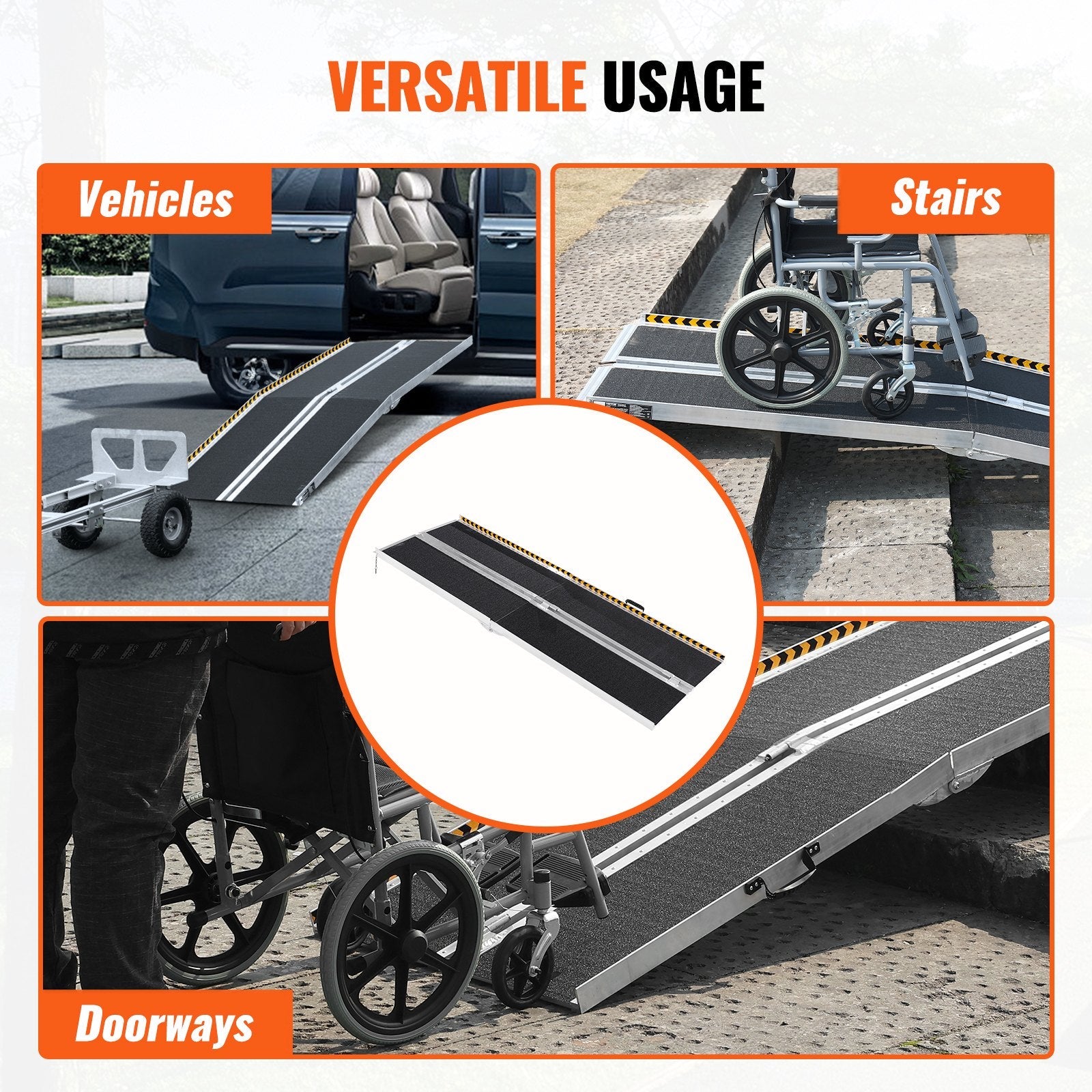 VEVOR Portable Wheelchair Ramp, 7 ft 800 lbs Capacity, Non-Slip Aluminum Folding Threshold Ramp, Foldable Mobility Scooter Ramp Wheel Chair Ramp, Handicap Ramp for Home Steps, Stairs, Doorways, Curbs