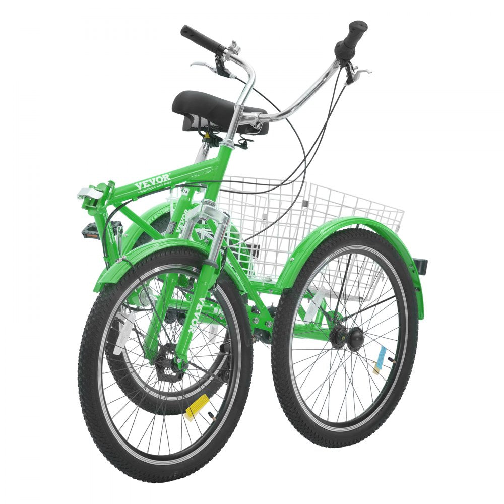 VEVOR Folding Adult Tricycle, 26-Inch 7-Speed Adult Folding Trikes, Carbon Steel 3 Wheel Cruiser Bike with Basket & Adjustable Seat, Shopping Picnic Foldable Tricycles for Women, Men, Seniors (Green)