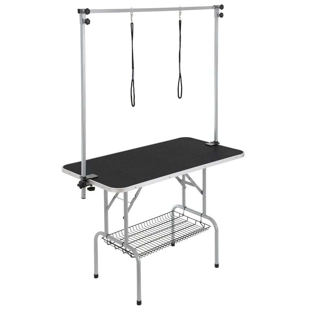 VEVOR Pet Grooming Table Two Arms with Clamp, 46'' Dog Grooming Station, Foldable Pets Grooming Stand for Medium and Small Dogs, Free No Sit Haunch Holder with Grooming Loop, Bearing 330lbs
