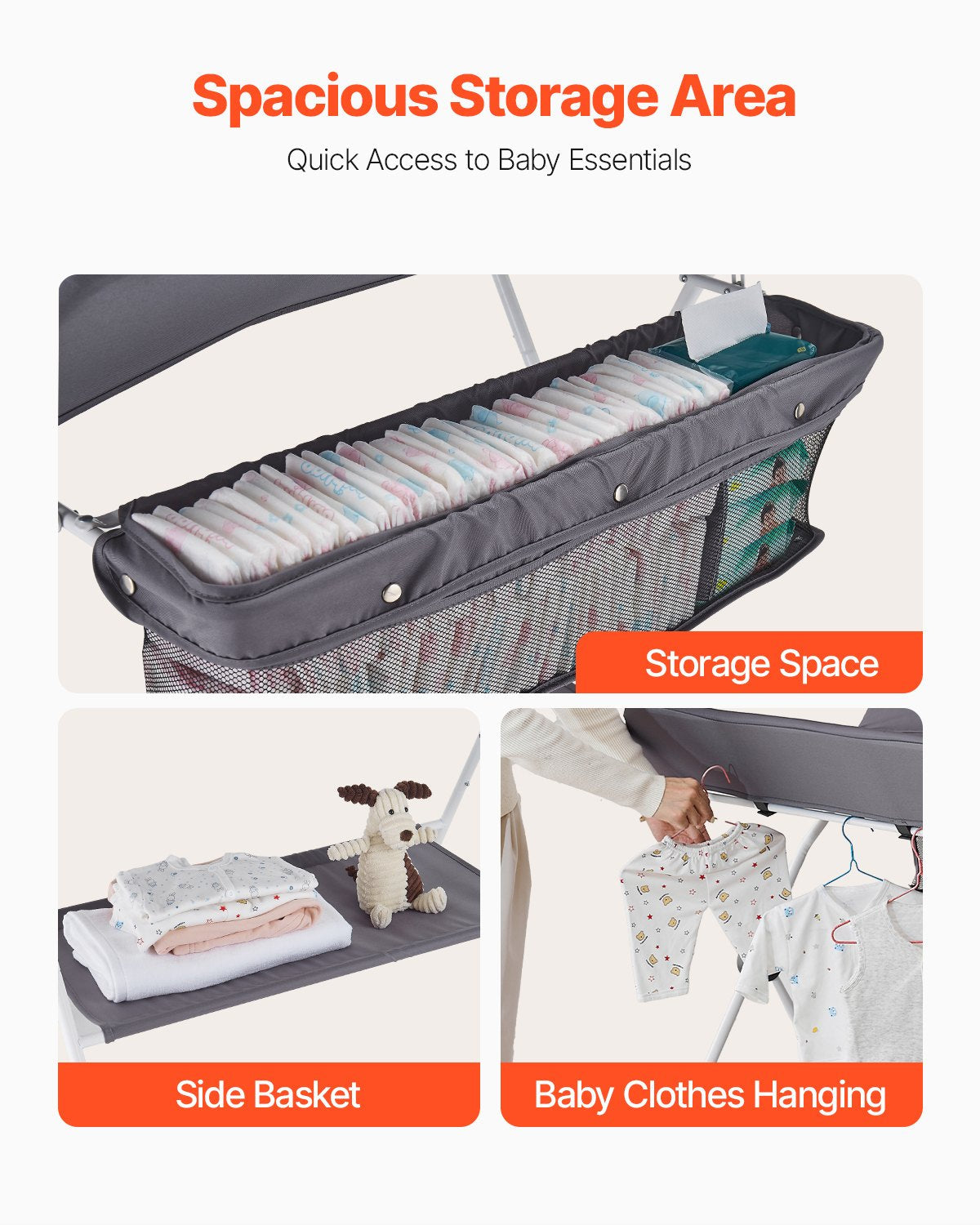 VEVOR Foldable Baby Changing Diaper Station with Side Basket & Wheels Dark Gray