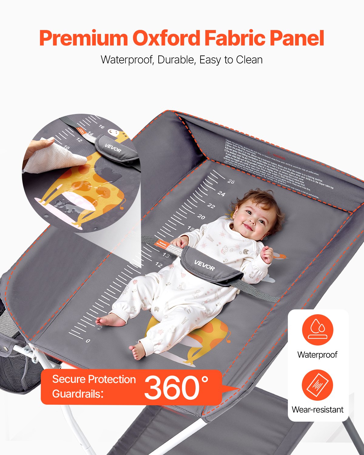 VEVOR Foldable Baby Changing Diaper Station with Side Basket & Wheels Dark Gray