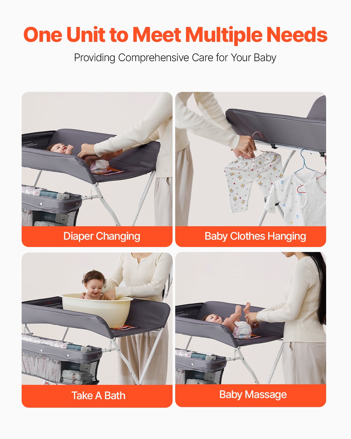 VEVOR Foldable Baby Changing Diaper Station with Side Basket & Wheels Dark Gray