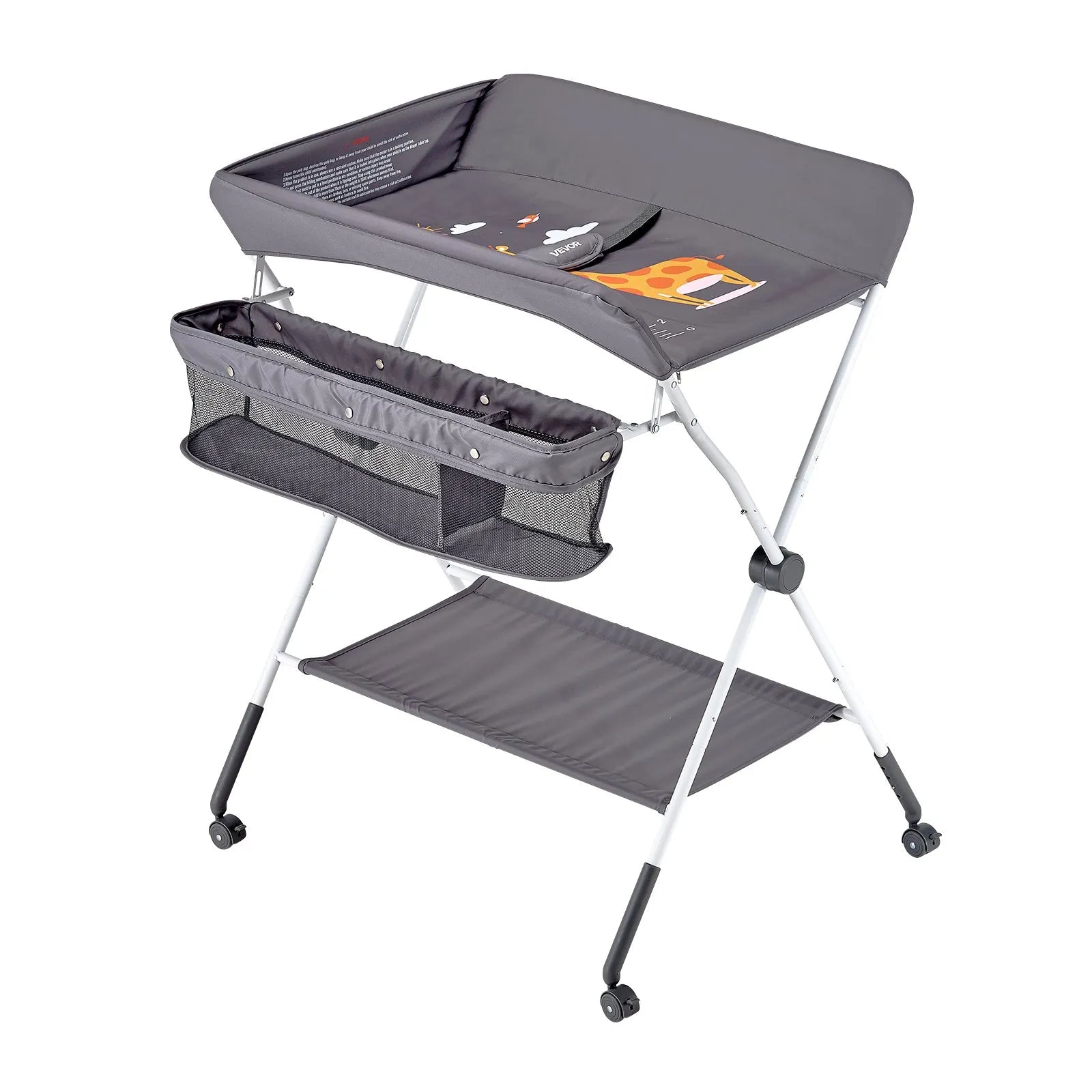 VEVOR Foldable Baby Changing Diaper Station with Side Basket & Wheels Dark Gray