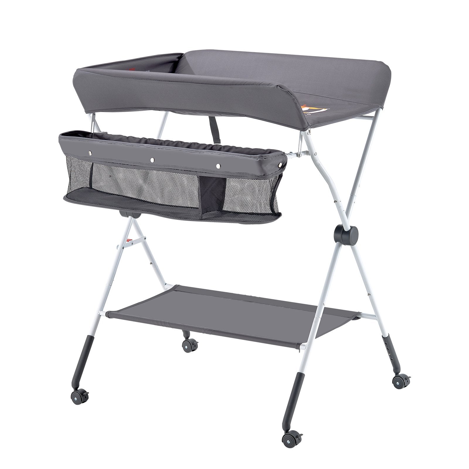 VEVOR Foldable Baby Changing Diaper Station with Side Basket & Wheels Dark Gray