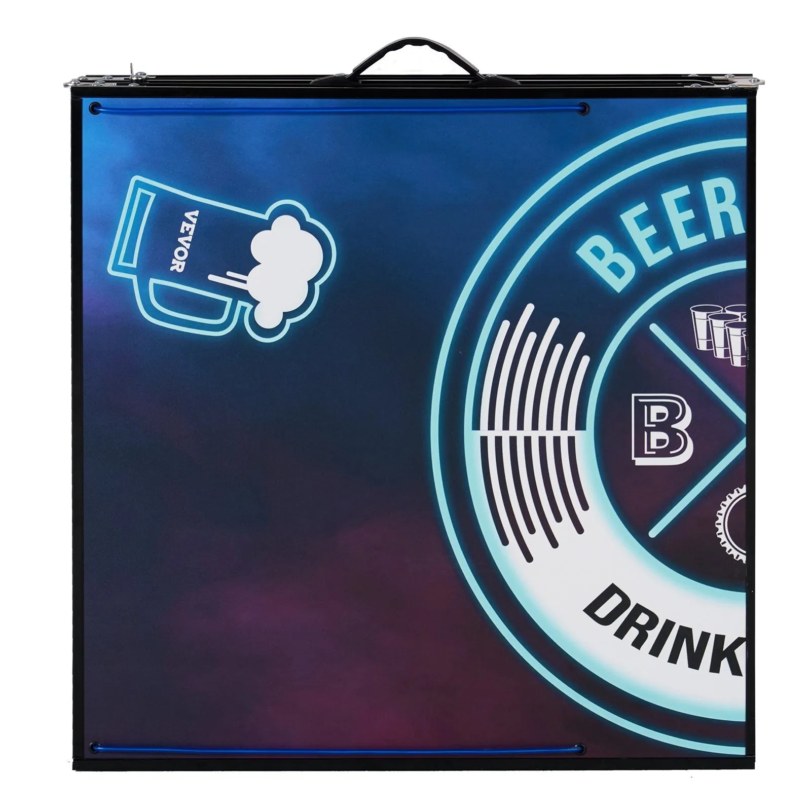 8 ft Portable LED Beer Pong Table with Adjustable Height, Foldable Design, Carry Handles & 6 Ping Pong Balls