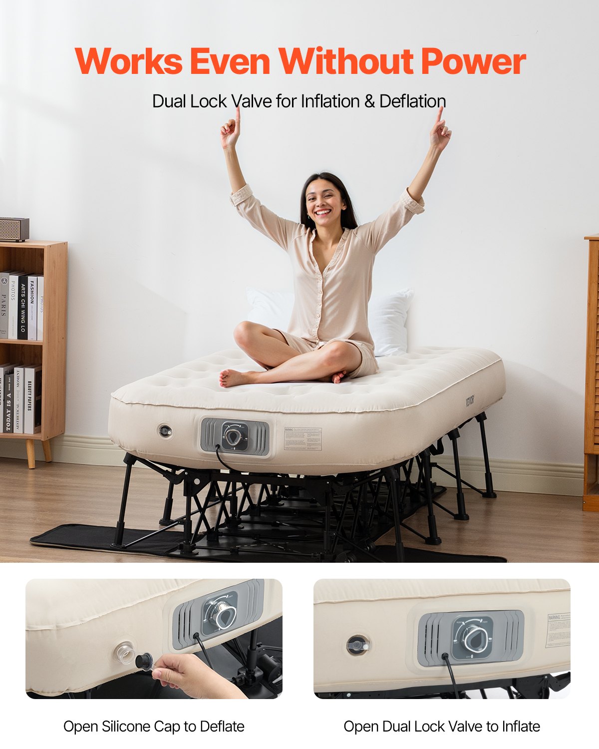 VEVOR Air Mattress with Frame & Built-in Pump 1 Person Inflatable Mattress 300lb