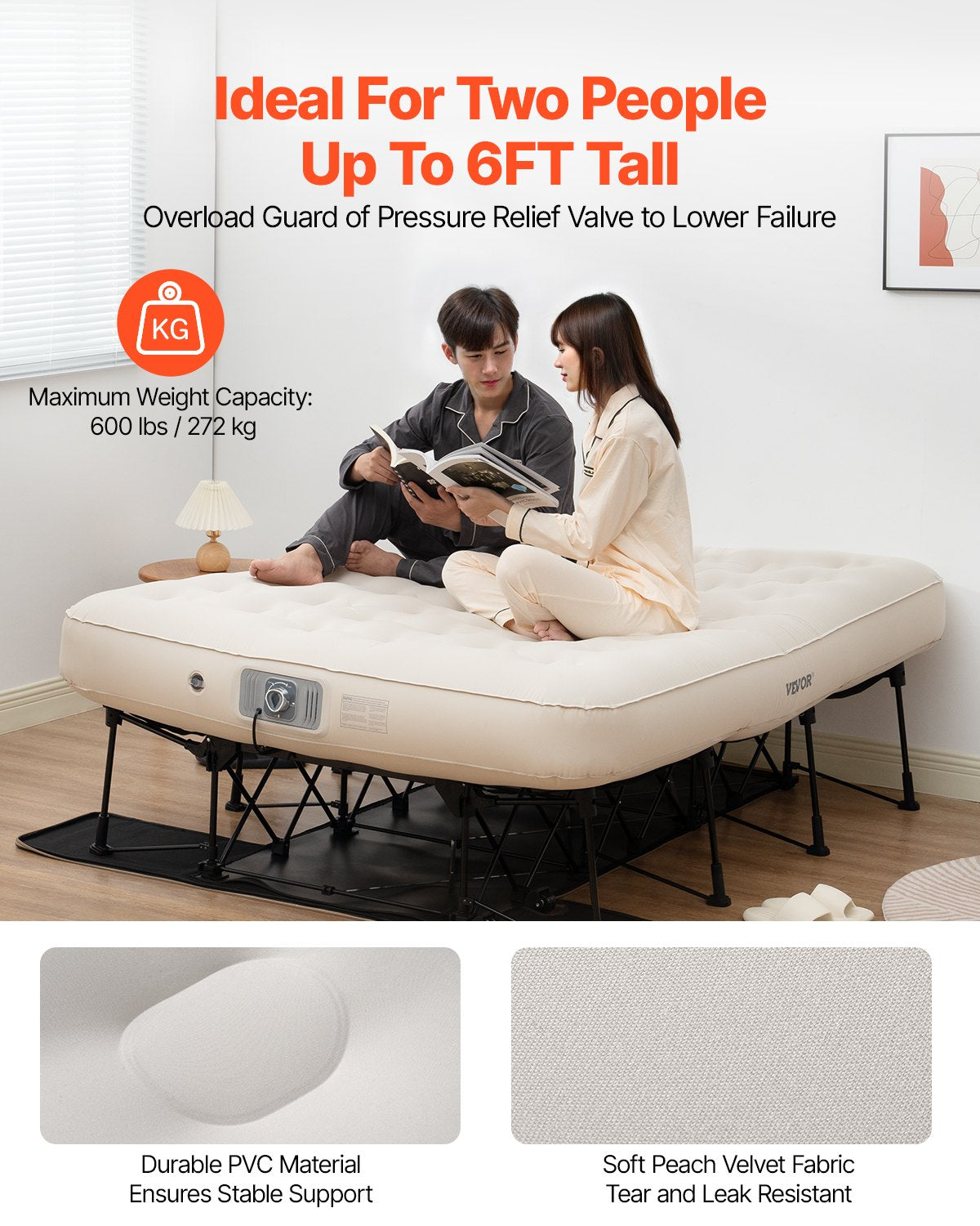 VEVOR Air Mattress with Frame & Pump 2 Person Inflatable Camping Cot 600lbs