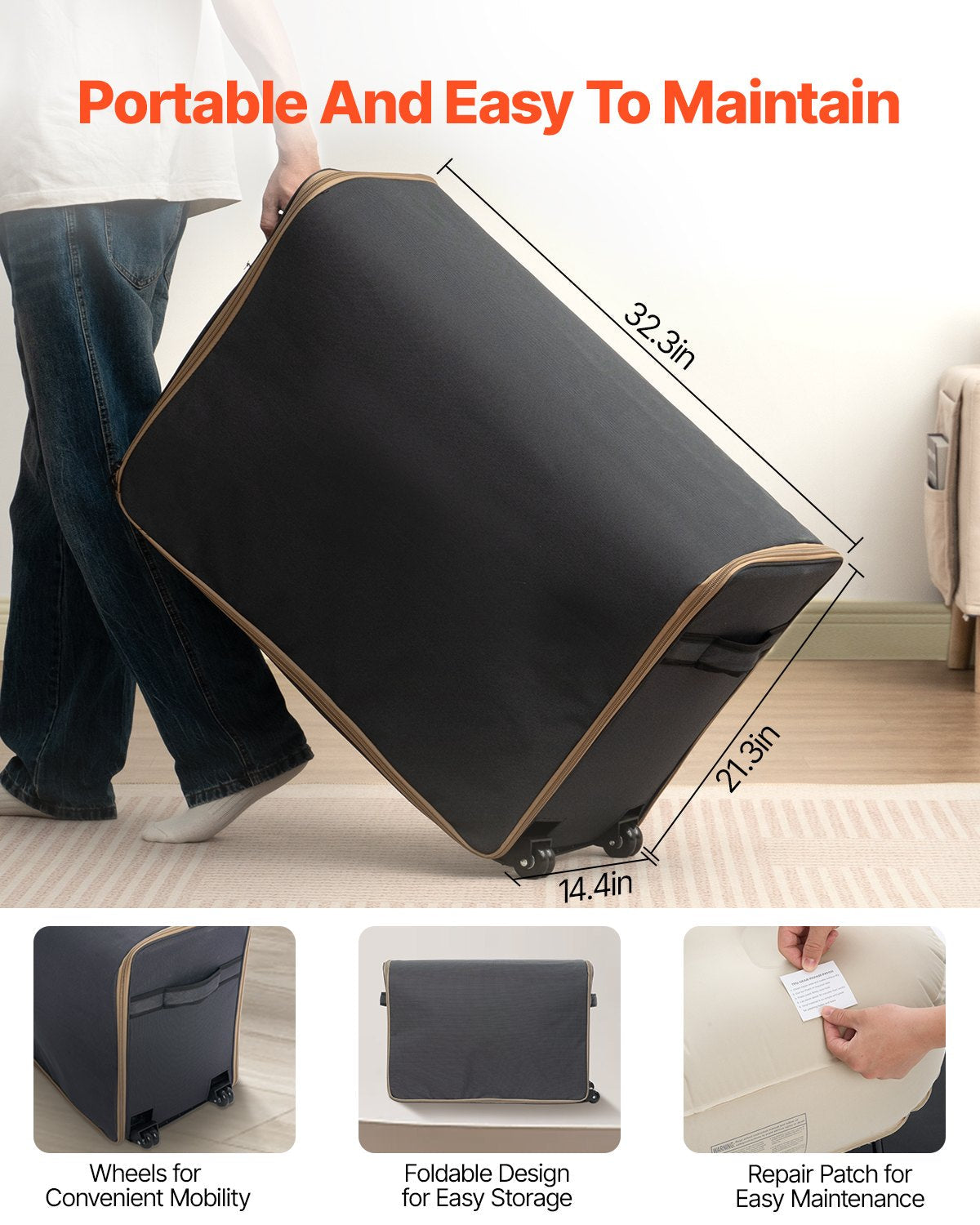 VEVOR Air Mattress with Frame & Pump 2 Person Inflatable Camping Cot 600lbs