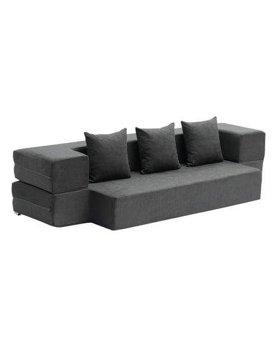 VEVOR Folding Sofa Bed 3-in-1 Foldable Couch Bed with 3 Pillows Dark Grey Twin