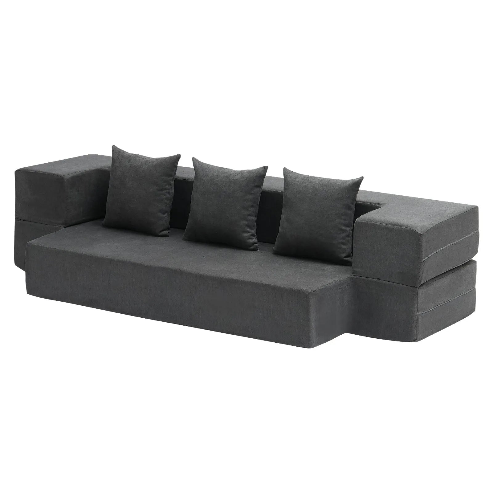 VEVOR Folding Sofa Bed 3-in-1 Foldable Couch Bed with 3 Pillows Dark Grey Twin