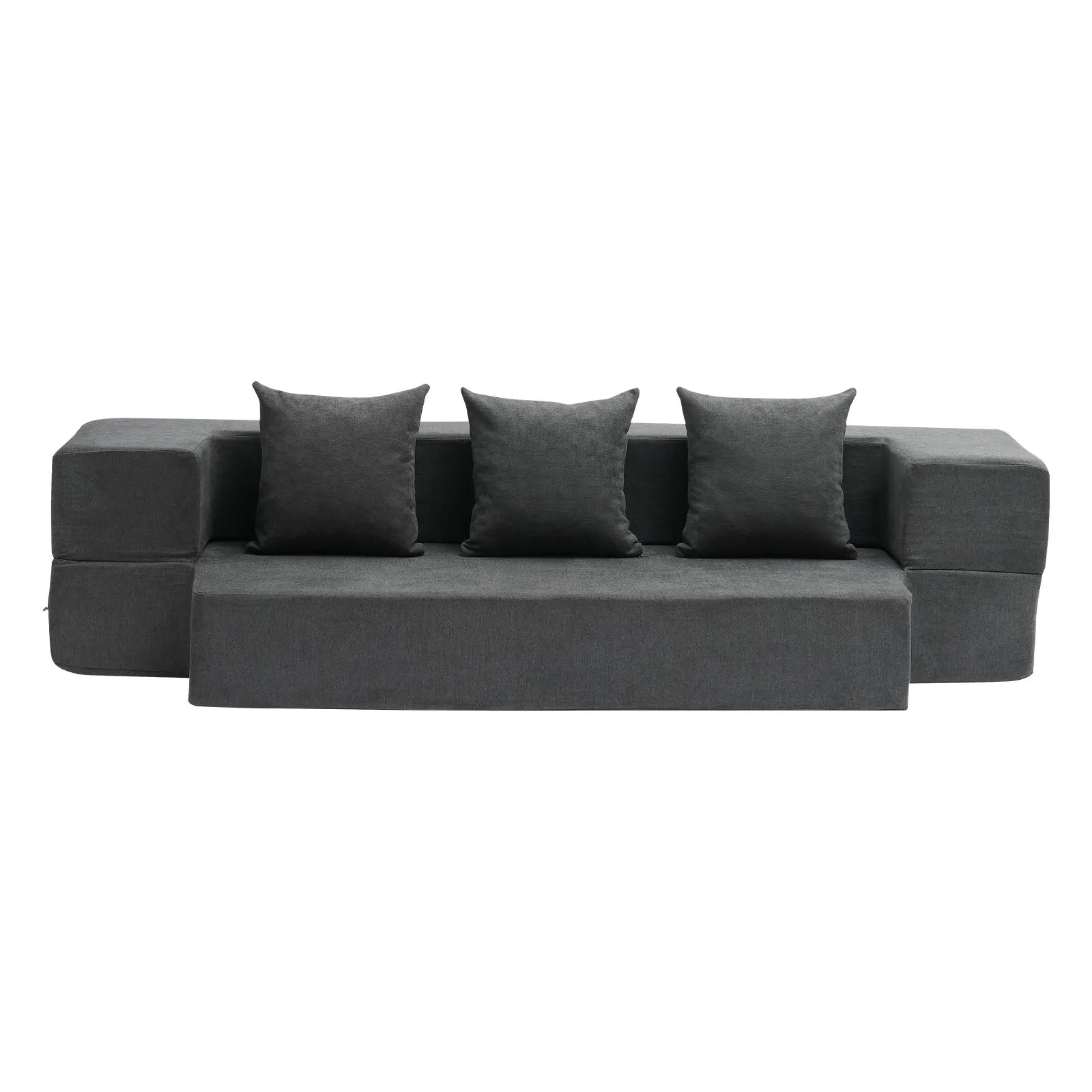 VEVOR Folding Sofa Bed 3-in-1 Foldable Couch Bed with 3 Pillows Dark Grey Twin
