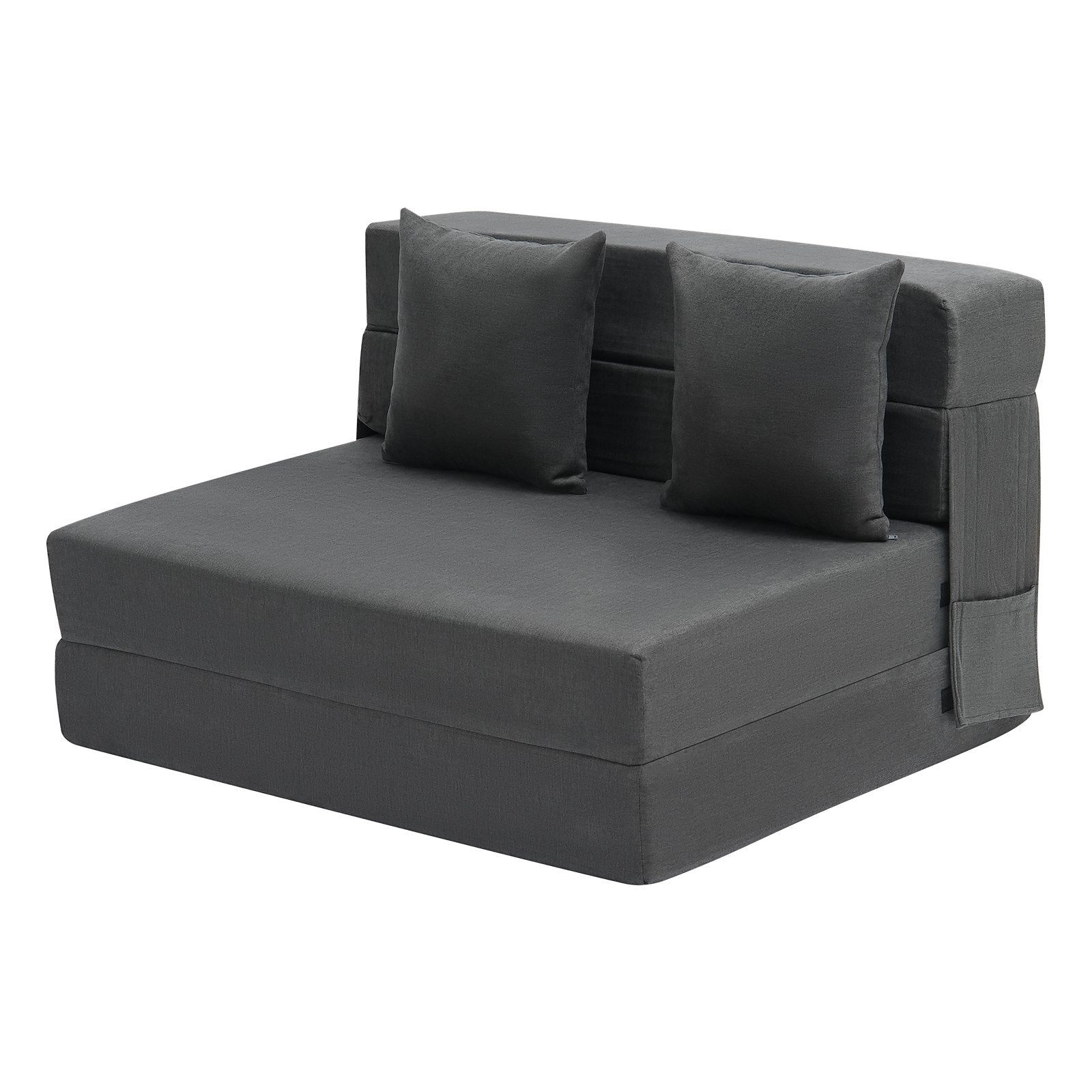 VEVOR Folding Sofa Bed 3-in-1 Foldable Couch Bed with 2 Pillows Dark Grey Twin