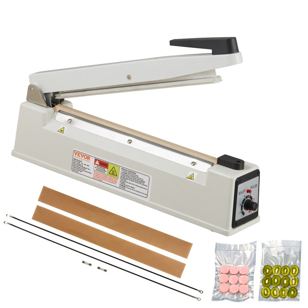 VEVOR Impulse Sealer 12 inch, Manual Heat Sealing Machine with Adjustable Heating Mode, Aluminum Shrink Wrap Bag Sealers for Plastic Mylar PE PP Bags, Portable Poly Bag Sealer with Extra Replace Kit