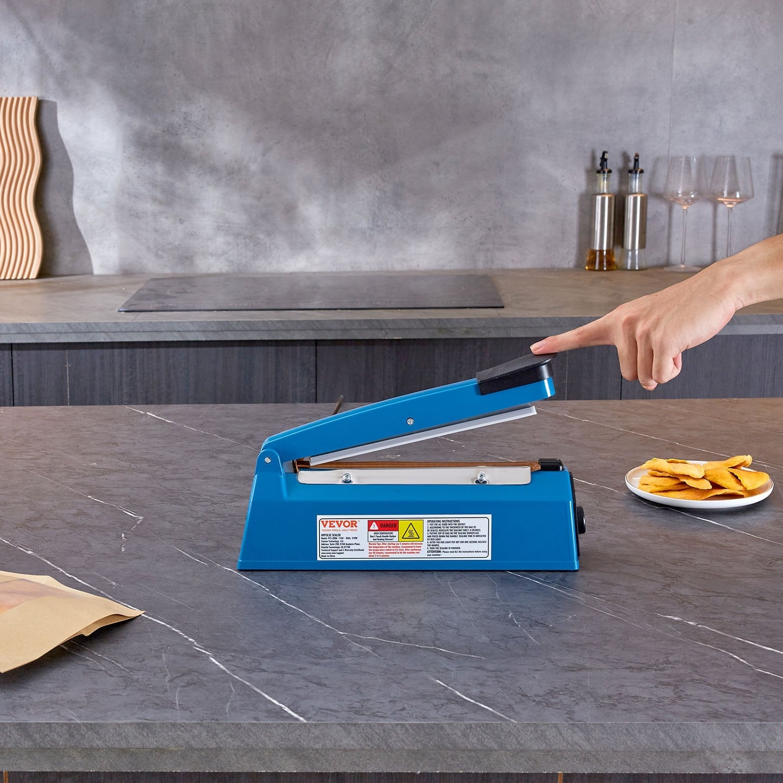 VEVOR Impulse Sealer 8 inch, Manual Heat Seal Machine with Adjustable Heating Mode, ABS Shrink Wrap Bag Sealers for Plastic Mylar PE PP Bags, Portable Poly Bag Sealing Machine with Extra Replace Kit