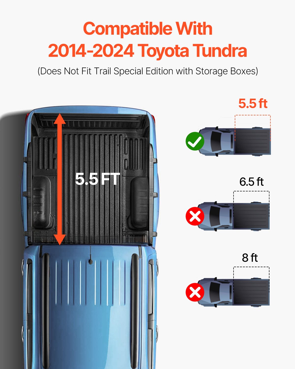 VEVOR Tri-Fold Truck Bed Tonneau Cover, Compatible with 2014-2024 Toyota Tundra (NOT FIT Trail Special Edition with Storage Boxes), Fleetside 5.5' (67") Short Bed 2023, 400 lbs Load Capacity, Black