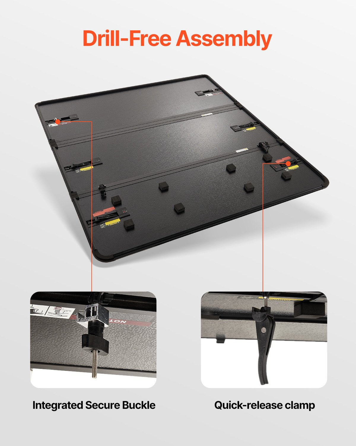 VEVOR Tri-Fold Truck Bed Tonneau Cover, Compatible with 2015-2024 Ford F-150, 6.5' (79") Bed, Only Fit 6.5' x 5.4' (79" x 65.2") Inside Bed, 400 lbs Load Capacity, LED Light, Quick Folding, Black