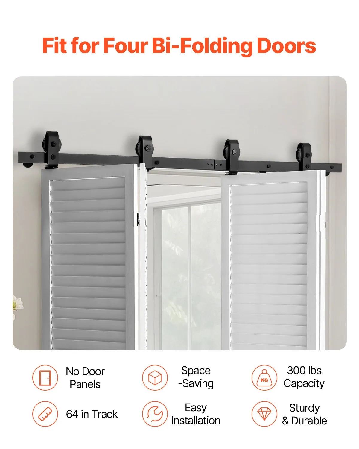 VEVOR Bi-Folding Sliding Barn Door Hardware Track Kit 64" for Four 15" Doors