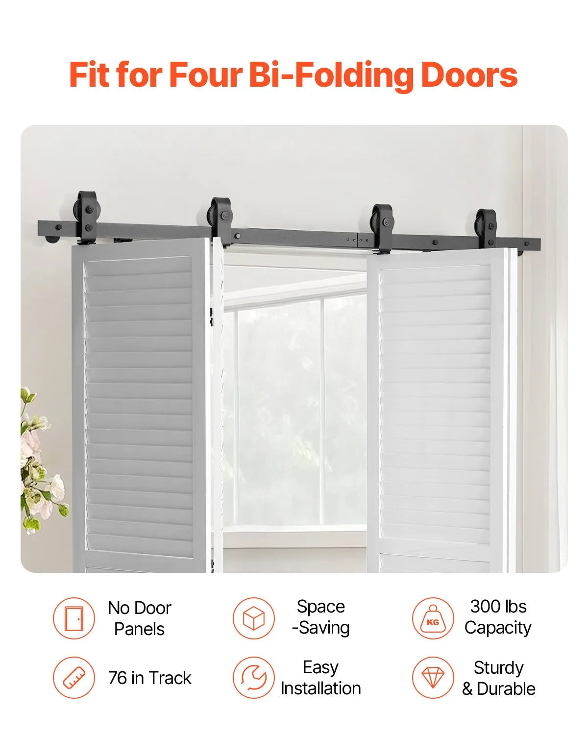 VEVOR Bi-Folding Sliding Barn Door Hardware Track Kit 76" for Four 18" Doors