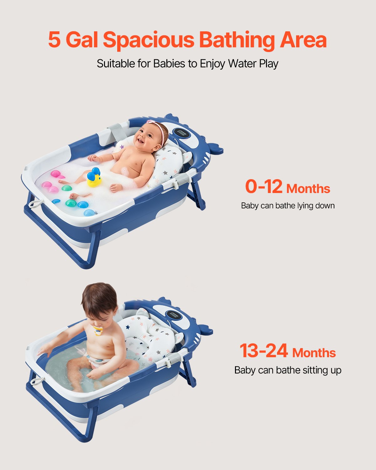 VEVOR Portable Baby Bathtub Durable Baby Bath Tub with Thermometer for Toddlers