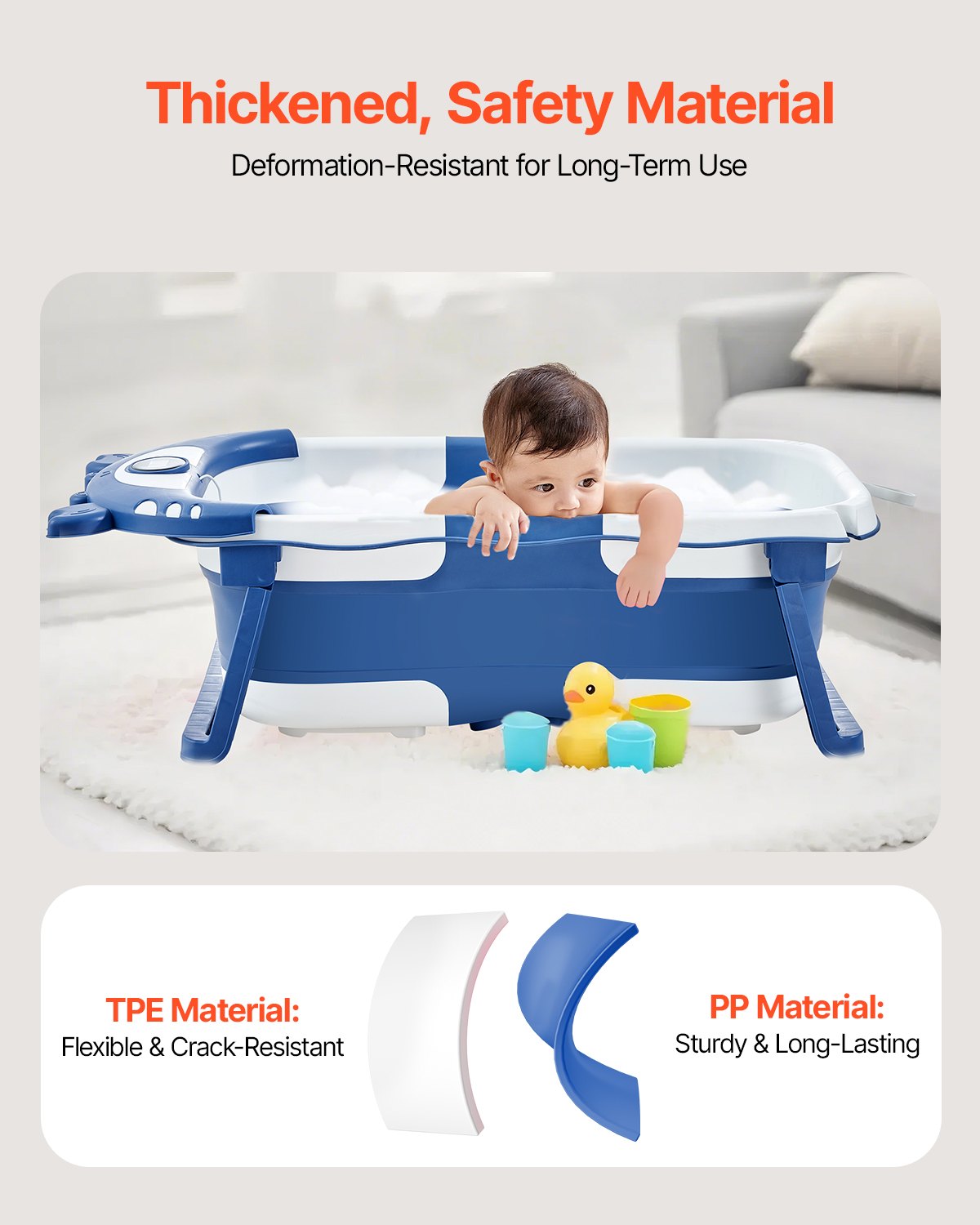 VEVOR Portable Baby Bathtub Durable Baby Bath Tub with Thermometer for Toddlers