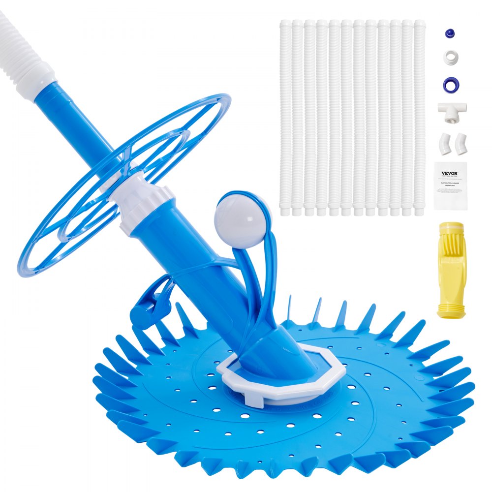 VEVOR Automatic Suction Pool Cleaner, Low Noise Pool Vacuum Cleaner with Extra Diaphragm, 10 x 32 in Hoses & 36-Fin Disc, Side Climbing Pool Cleaners for Above-Ground & In-ground Swimming Pool