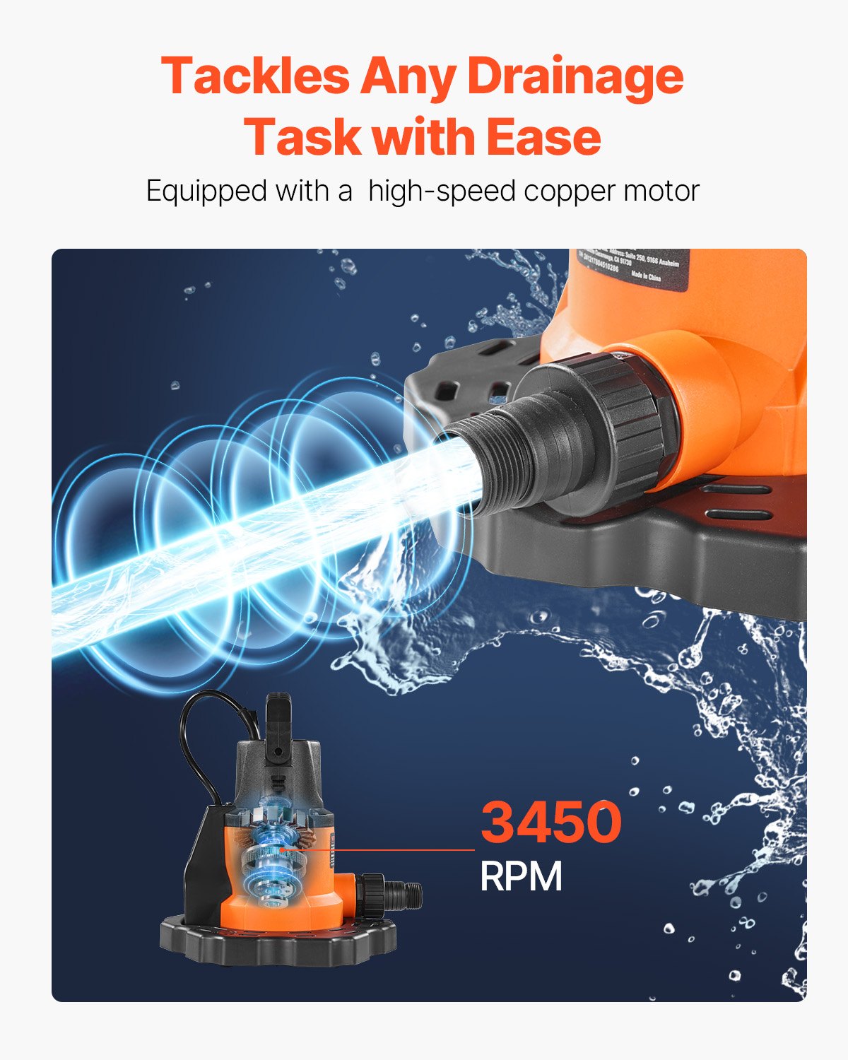 VEVOR Automatic Pool Cover Pump Submersible Swimming 0.66 HP 3200 GPH 25 ft Cord