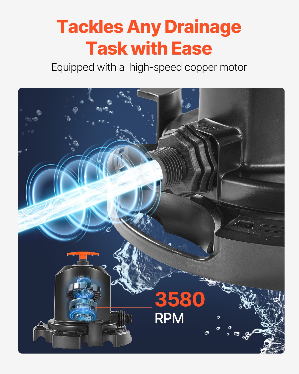 VEVOR Pool Cover Pump Submersible Swimming 1/2 HP 1575 GPH with 25 ft Power Cord