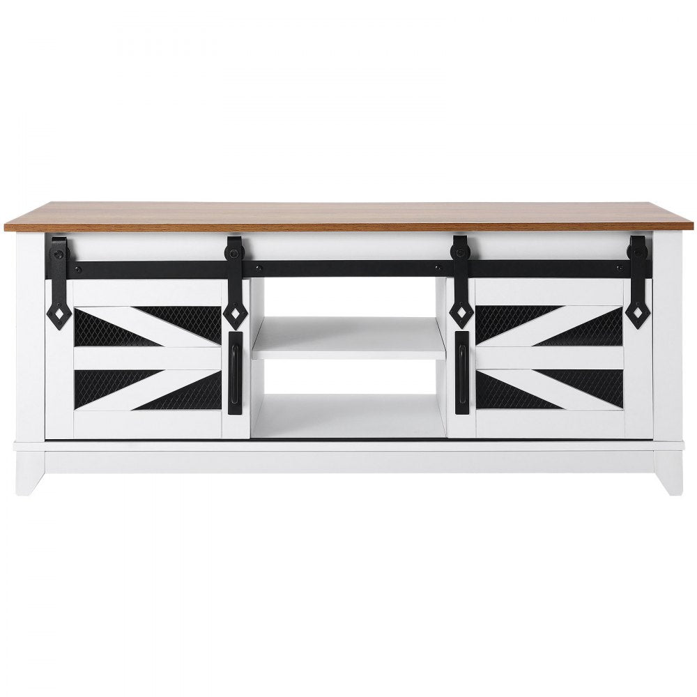 VEVOR 48" Farmhouse Coffee Table 2-tier Rectangle Table with Sliding Barn Doors