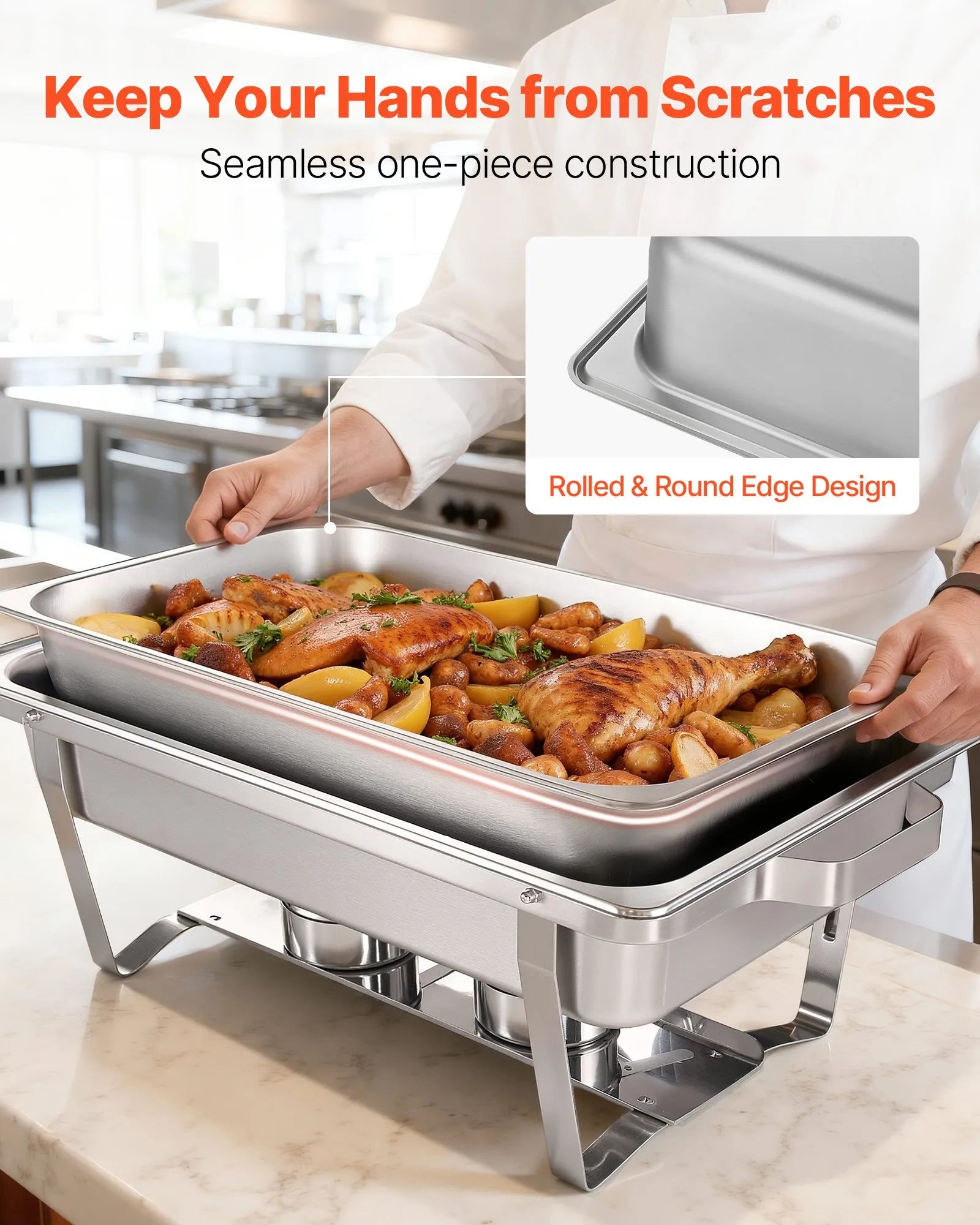 VEVOR Rectangle Chafing Dish, 9 Qt 2 Pack Stainless Steel Chafing Dish, Food Warmer Chafer Complete Set with Hollow Handle, 1 Food Tongs, Lid, Fuel Holder, Chafer Dishes for Banquet Party Wedding