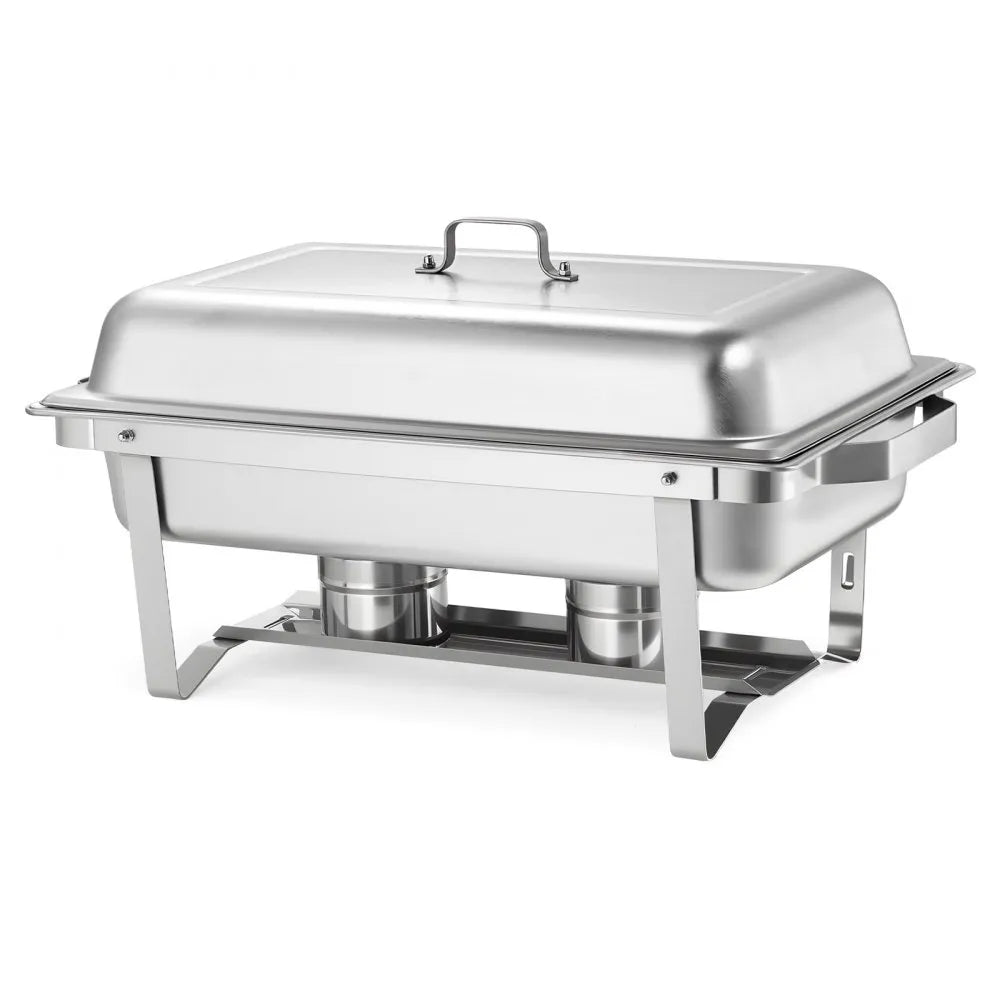 VEVOR Rectangle Chafing Dish, 9 Qt 4 Pack Stainless Steel Chafing Dish, Food Warmer Chafer Complete Set with Hollow Handle, 2 Food Tongs, Lid, Fuel Holder, Chafer Dishes for Banquet Party Wedding