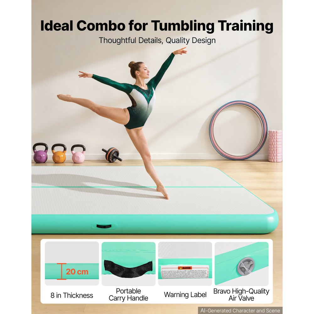 20 ft Inflatable Gymnastics Air Mat with Electric Pump, 8 in Thick Tumble Track for Gym, Cheer, Yoga & Home Training
