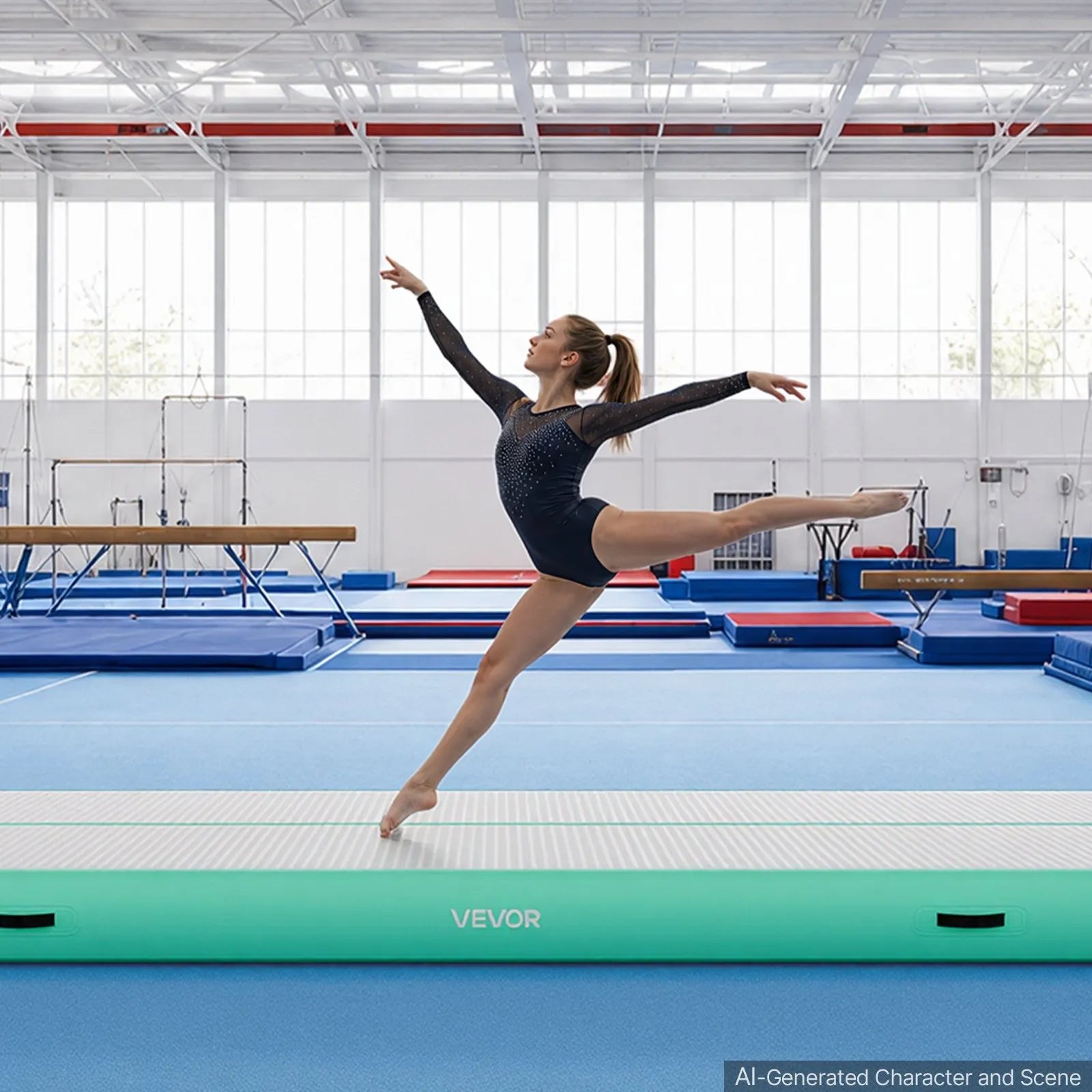 20 ft Inflatable Gymnastics Air Mat with Electric Pump, 8 in Thick Tumble Track for Gym, Cheer, Yoga & Home Training