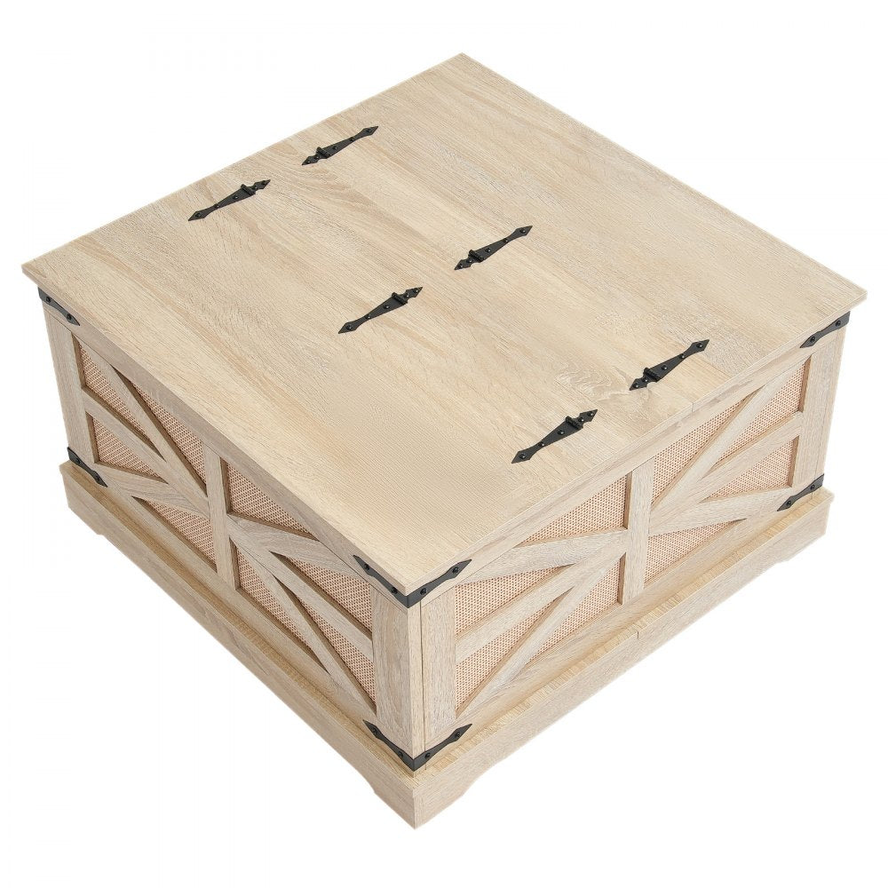 VEVOR Rattan Coffee Table Rectangle Rattan Coffee Table 2-Tier for Living Room