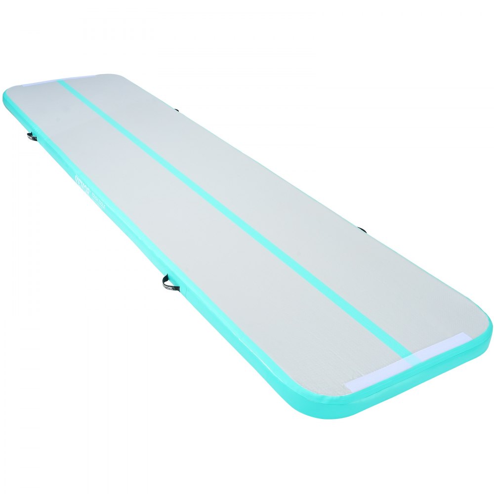 VEVOR Gymnastics Air Mat, 4 inch Thickness Inflatable Gymnastics Tumbling Mat, Tumble Track with Electric Pump, Training Mats for Home Use/Gym/Yoga/Cheerleading/Beach/Park/Water, 13 ft, Mint Green