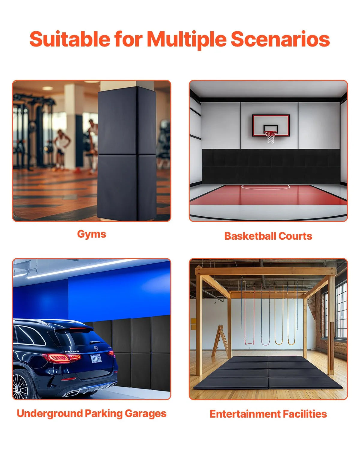 VEVOR Gym Wall Padding Waterproof Basketball Wall Mat 2" Thick Foam Court Garage