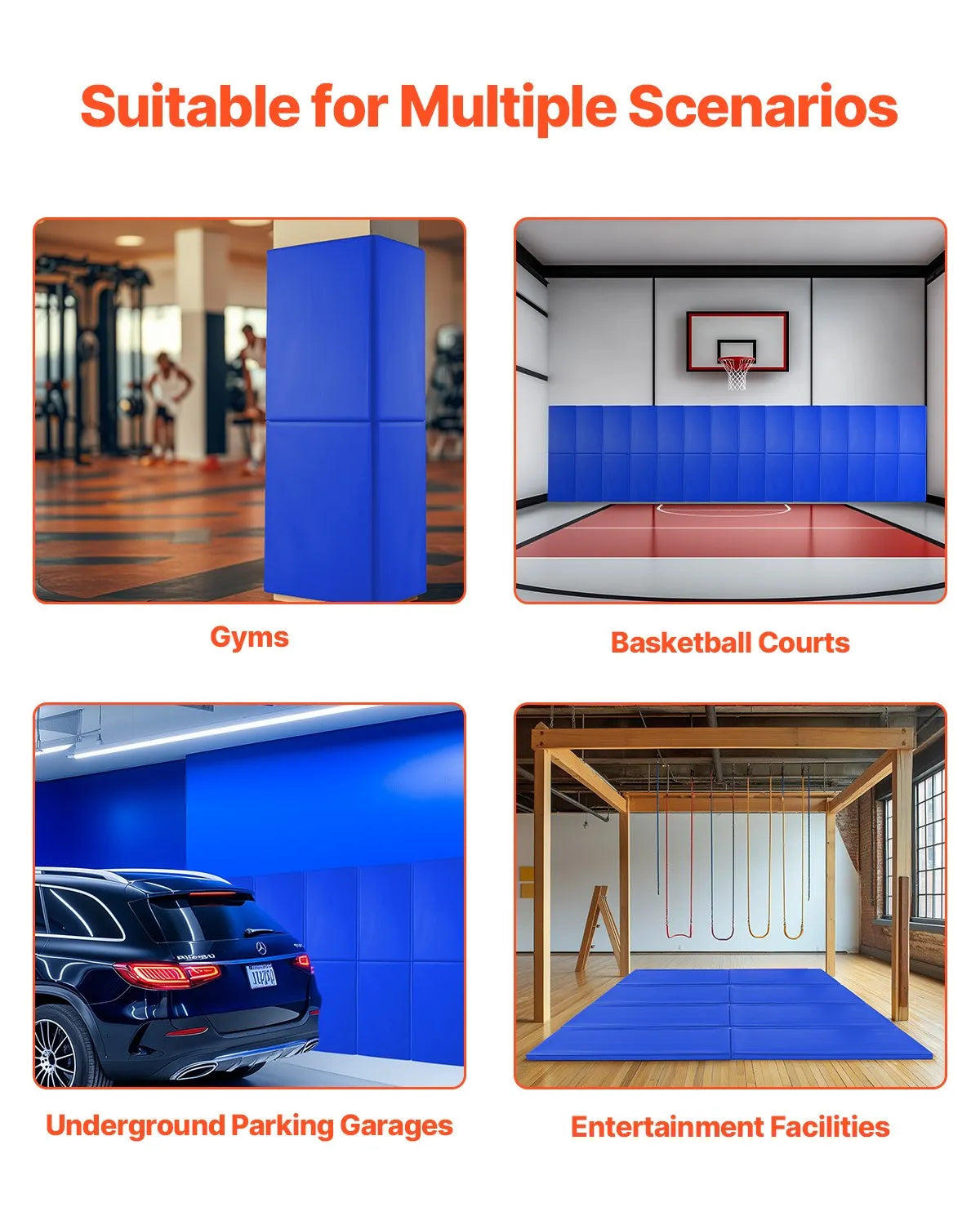 VEVOR Gym Wall Padding Waterproof Wall Basketball Mat 2" Thick Foam Court Garage
