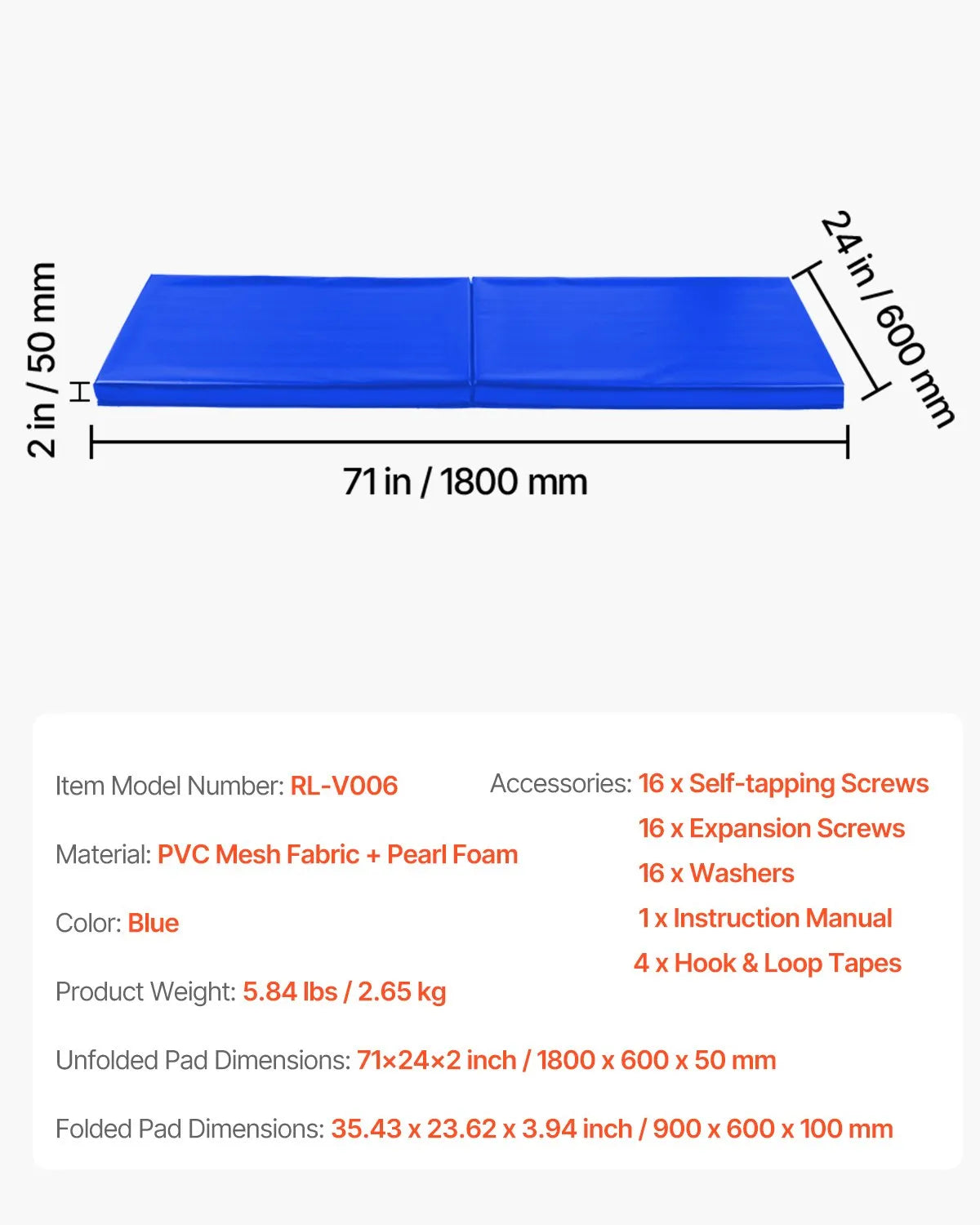 VEVOR Gym Wall Padding Waterproof Wall Basketball Mat 2" Thick Foam Court Garage