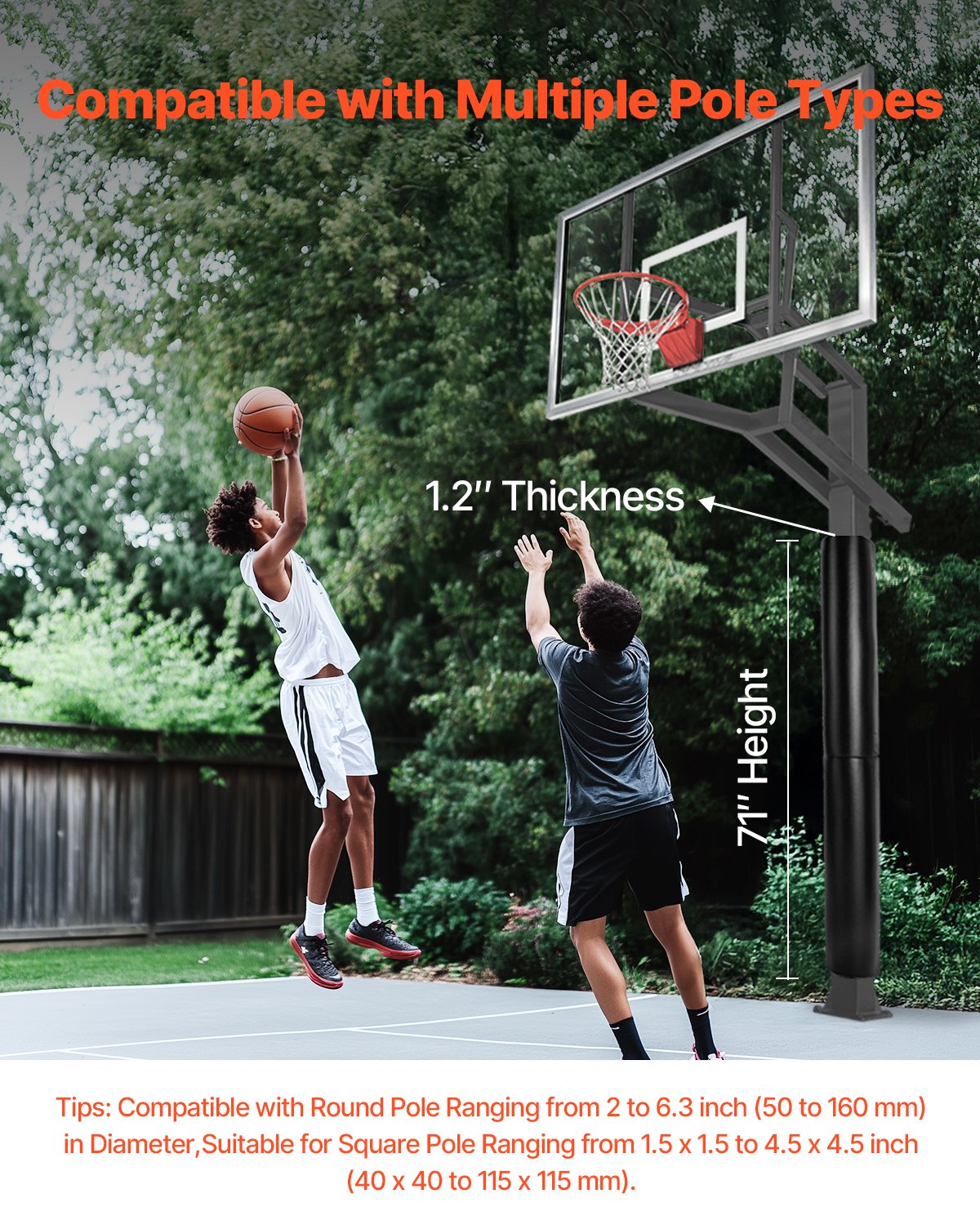 VEVOR 71" Basketball Pole Pad Durable Padding for 2-6.3" Round 4.5x4.5" Square