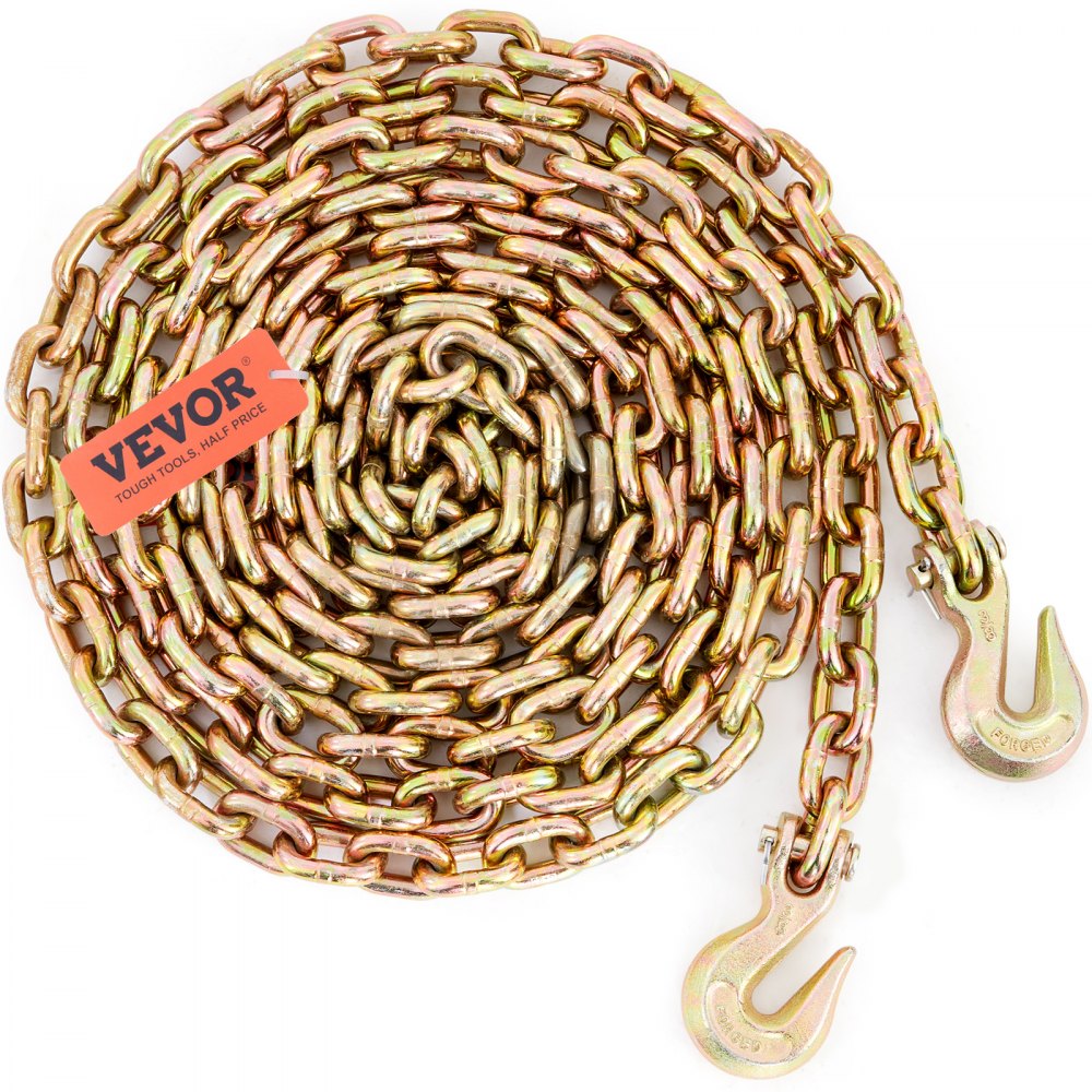 VEVOR Transport Binder Chain, 7100 lbs Working Load Limit, 3/8'' x 20' G80 Tow Chain Tie Down with Grab Hooks, DOT Certified, Galvanized Coating Manganese Steel for Dock Factory Construction Site
